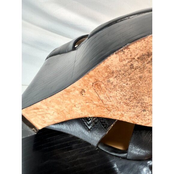 Coach Jaelyn Q1219 Black Wedge Heels Platform Sandals Leather Open Toe 7B - Picture 9 of 15